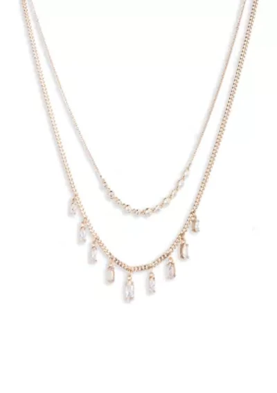 Gold Tone Crystal Cubic Zirconia Frontal Necklace