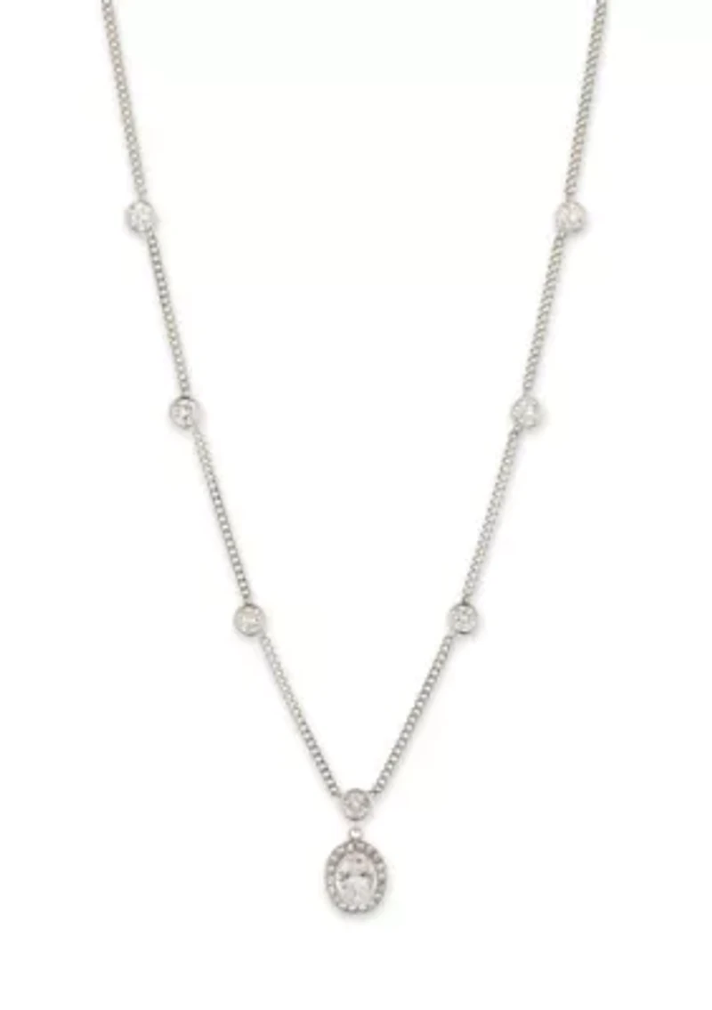Silver Tone Crystal White Pendant Necklace