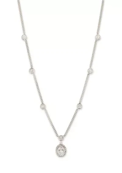 Silver Tone Crystal White Pendant Necklace