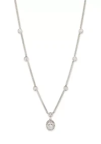 Silver Tone Crystal White Pendant Necklace