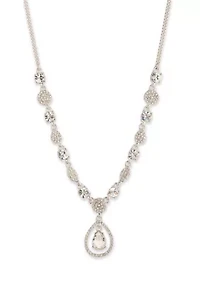 Silver Tone Crystal White Pave Pear Pendant Necklace