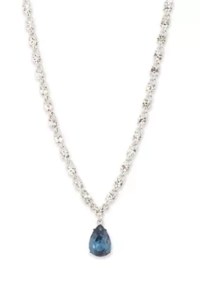Silver Tone Denim Stone Pear Pendant Necklace