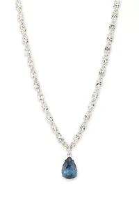 Silver Tone Denim Stone Pear Pendant Necklace