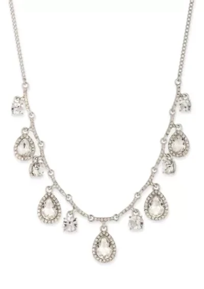 Silver Tone Crystal White Shaky Frontal Necklace