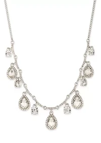 Silver Tone Crystal White Shaky Frontal Necklace