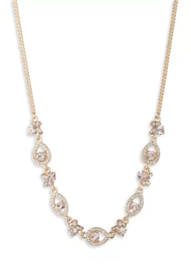 Gold Tone Cameo Pink Frontal Necklace