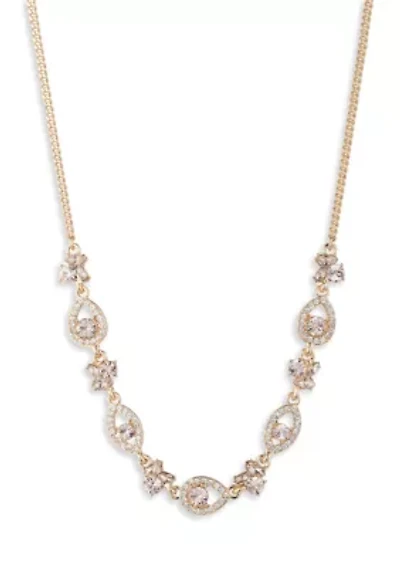 Gold Tone Cameo Pink Frontal Necklace