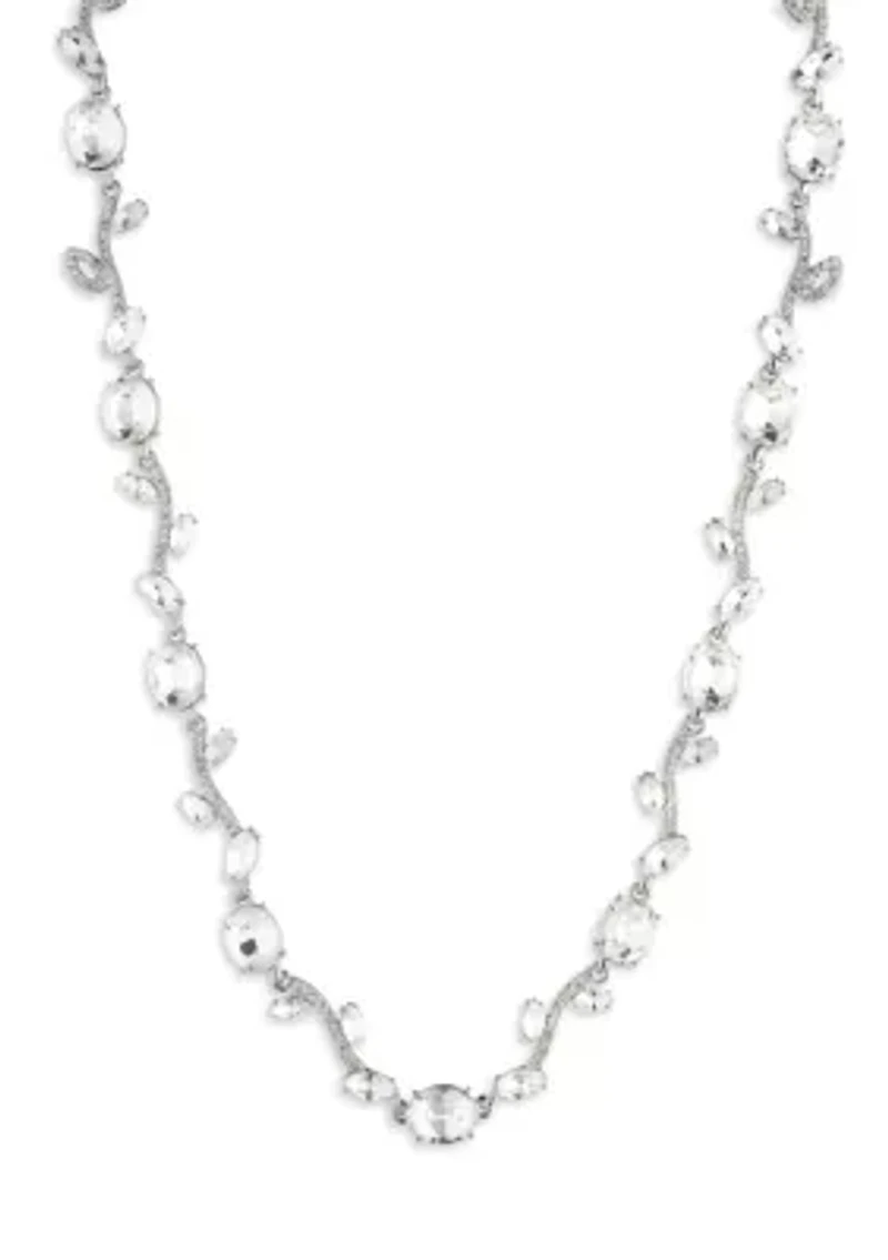 Silver Tone Crystal Viney Collar Necklace