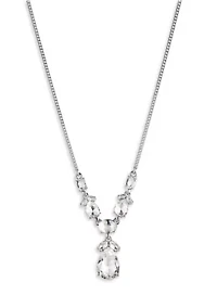 Silver Tone Crystal Y Necklace