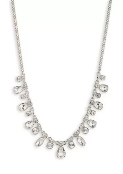 Crystal Silver Tone Frontal Necklace