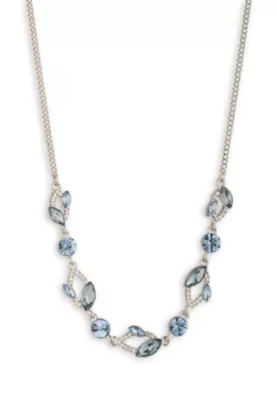 Silver Tone 16" Denim Viney Frontal Necklace