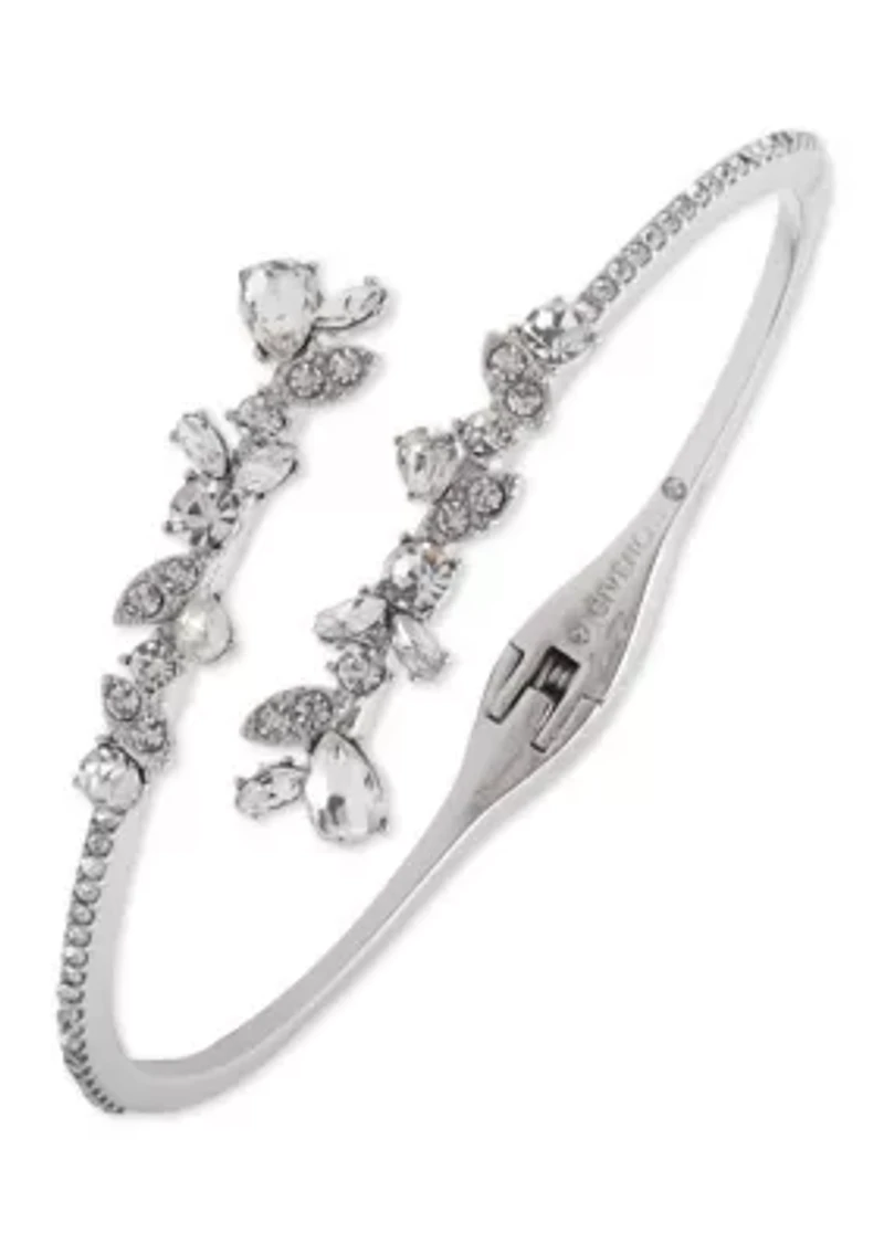 Silver Tone Floral Bypass Cuff Bracelet