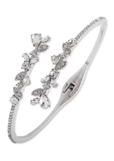 Silver Tone Floral Bypass Cuff Bracelet