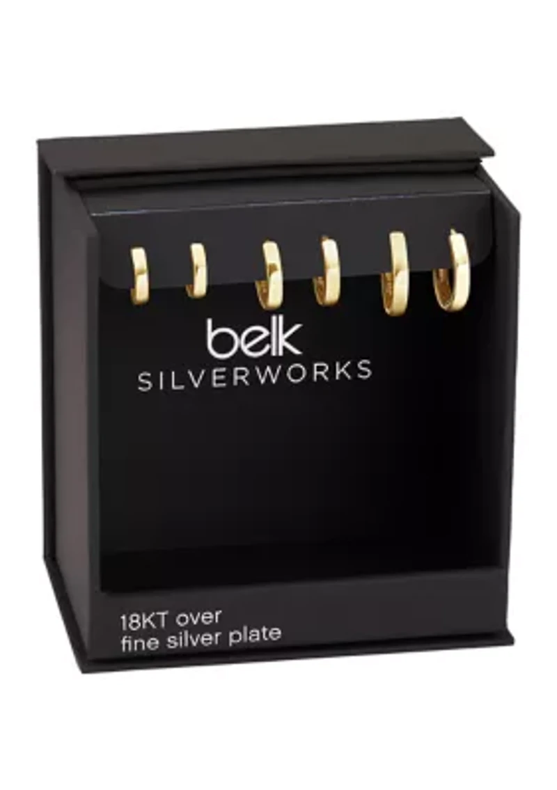 Set of 3 Polished Hoop Earrings Fine Silver-Plated Metal