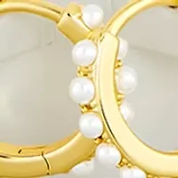 Plated Polished Pavé Cubic Zirconia and Pearl Triple Hoop Earring Set