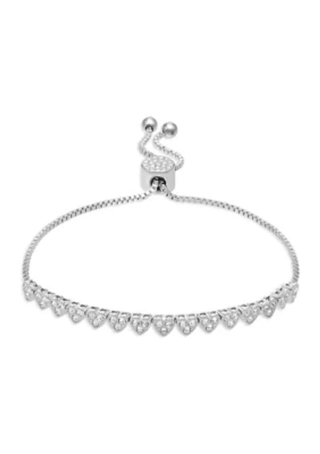Belk Silverworks Clear Crystal Pavé Hearts Adjustable Bracelet at