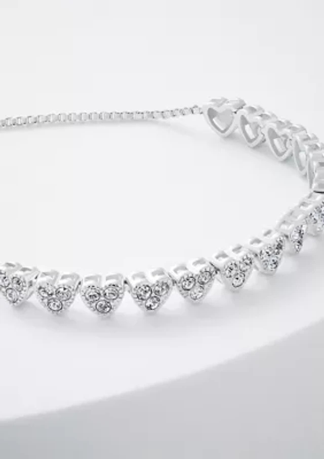 Belk Silverworks Clear Crystal Pavé Hearts Adjustable Bracelet at
