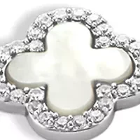 Silver Plated Cubic Zirconia & Mother of Pearl Triple Clover Adjustable Bracelet