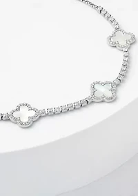 Silver Plated Cubic Zirconia & Mother of Pearl Triple Clover Adjustable Bracelet