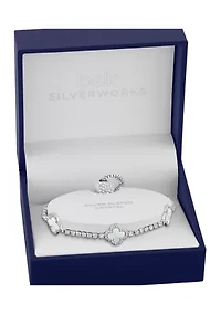 Silver Plated Cubic Zirconia & Mother of Pearl Triple Clover Adjustable Bracelet