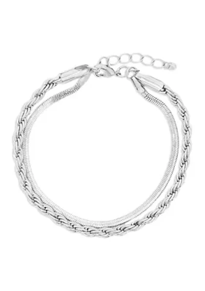 Fine Plated Rope Chain Herringbone Double Layer Bracelet
