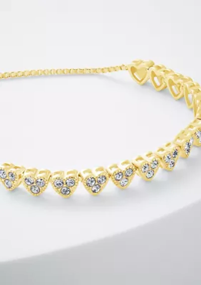 Clear Crystal Pavé Hearts Adjustable Bracelet