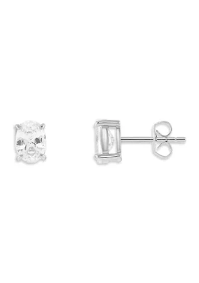Sterling Silver Cubic Zirconia Oval Stud Earrings