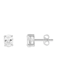 Sterling Silver Cubic Zirconia Oval Stud Earrings