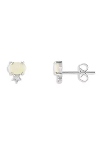 Sterling Silver Oval Opal Cubic Zirconia Stud Earrings