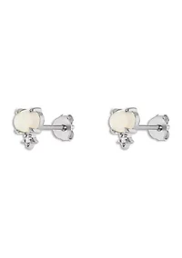Sterling Silver Oval Opal Cubic Zirconia Stud Earrings