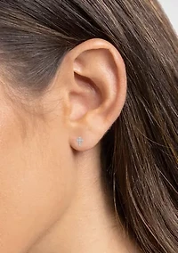 Sterling Silver Cubic Zirconia Bezel Cross Stud Earrings
