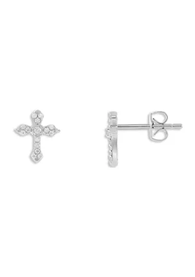 Sterling Silver Cubic Zirconia Cross Stud Earrings