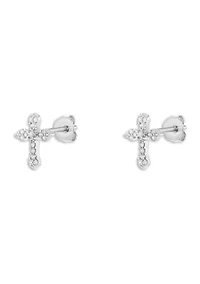 Sterling Silver Cubic Zirconia Cross Stud Earrings