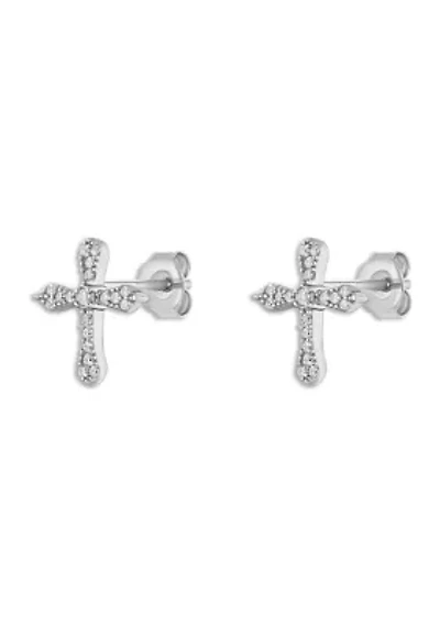 Sterling Silver Cubic Zirconia Cross Studs
