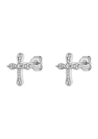 Sterling Silver Cubic Zirconia Cross Studs