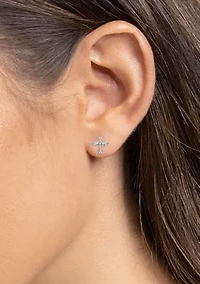 Sterling Silver Cubic Zirconia Cross Studs
