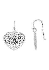 Sterling Silver Polished Filigree Heart Drop Earrings