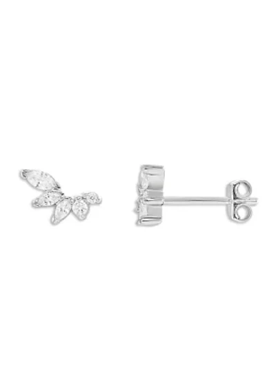 Sterling Silver Marquise Cubic Zirconia Crawler Stud Earrings