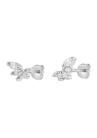 Sterling Silver Marquise Cubic Zirconia Crawler Stud Earrings