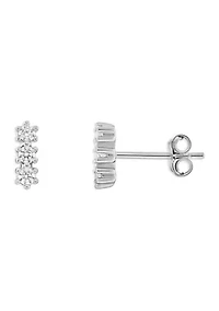 Sterling Silver Triple Round Cubic Zirconia Bar Stud Earrings