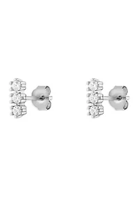 Sterling Silver Triple Round Cubic Zirconia Bar Stud Earrings
