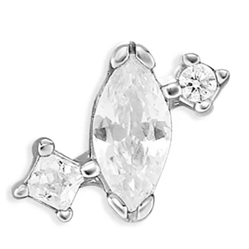   Sterling Silver Marquise Square Round Cubic Zirconia Cluster Stud Earrings 