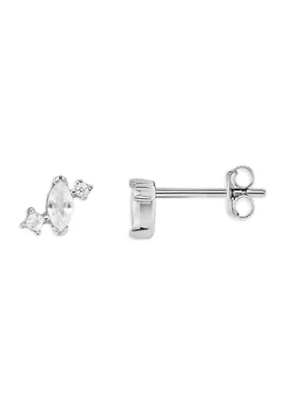  Sterling Silver Marquise Square Round Cubic Zirconia Cluster Stud Earrings 