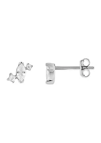   Sterling Silver Marquise Square Round Cubic Zirconia Cluster Stud Earrings 