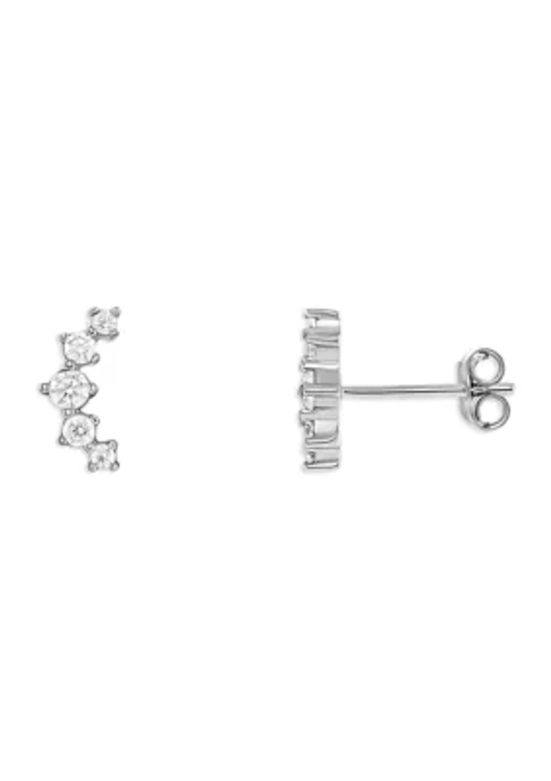 Sterling Silver Graduated Cubic Zirconia Crawler Stud Earrings