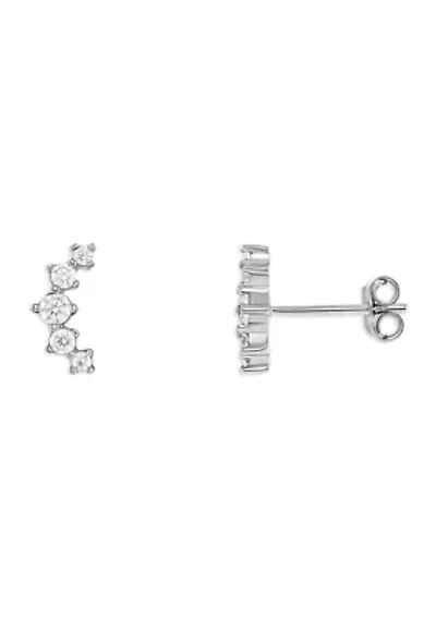 Sterling Silver Graduated Cubic Zirconia Crawler Stud Earrings