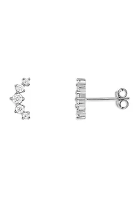 Sterling Silver Graduated Cubic Zirconia Crawler Stud Earrings