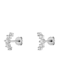 Sterling Silver Graduated Cubic Zirconia Crawler Stud Earrings