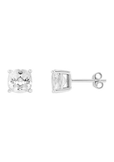 Sterling Silver 7 Millimeter Cushion Cubic Zirconia Stud Earrings