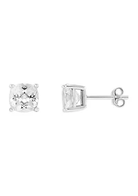 Sterling Silver 7 Millimeter Cushion Cubic Zirconia Stud Earrings